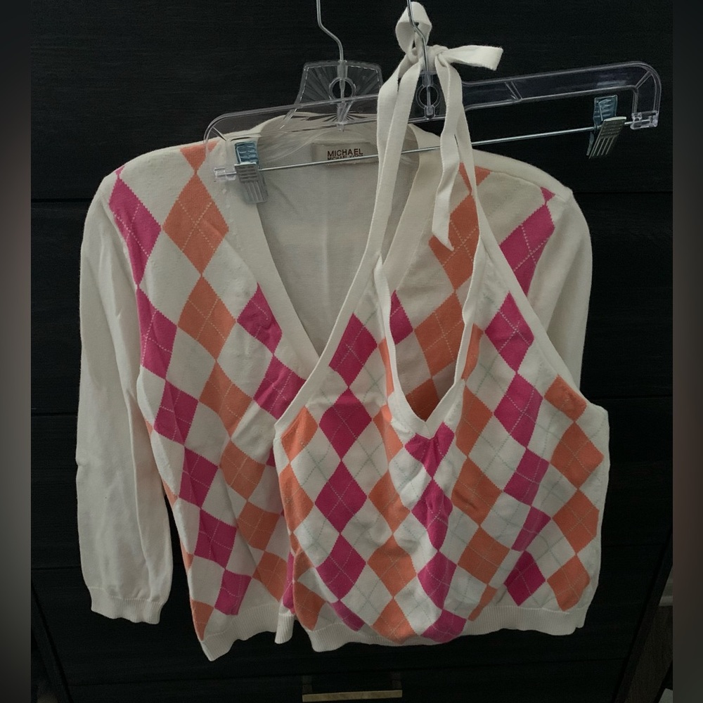 Sweater set. Cardigan and halter top. Sold as set.